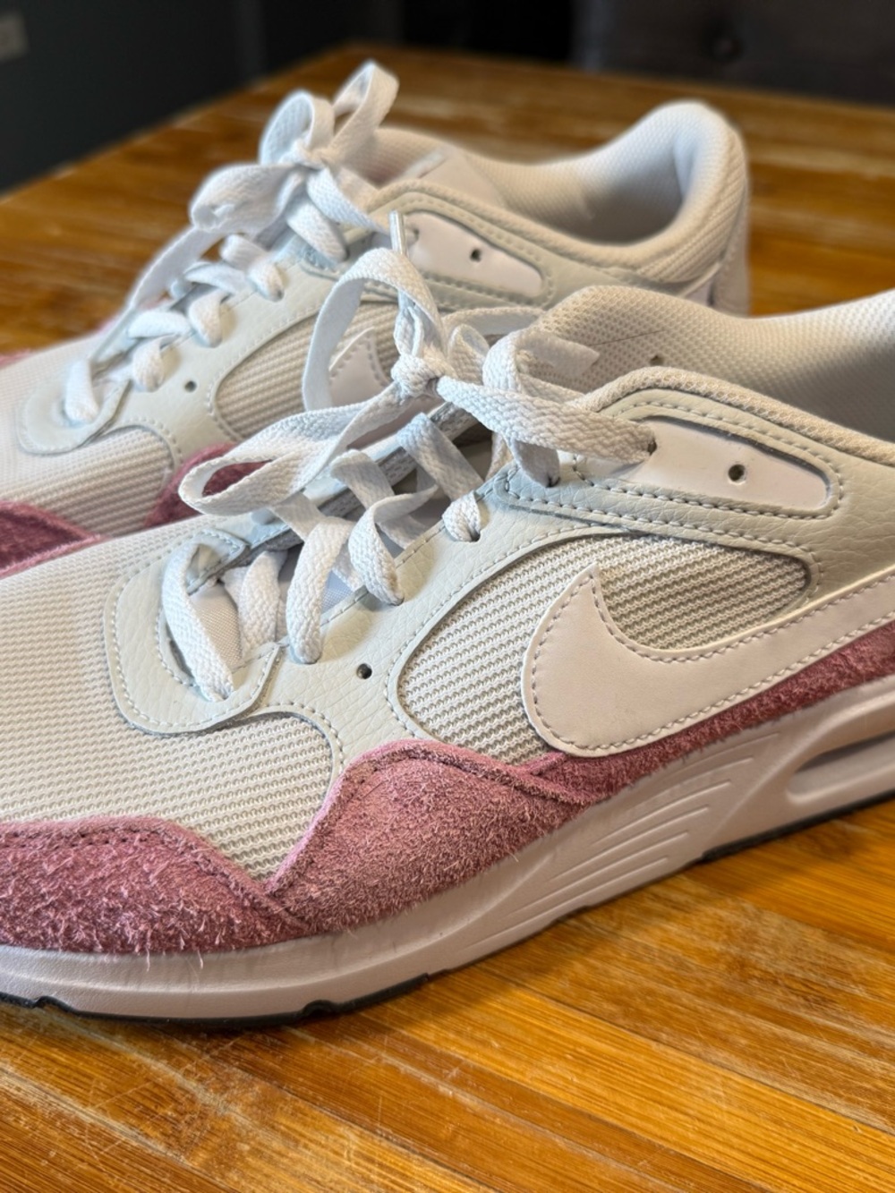 Nike Women's White and Dusty Pink Suede Accent Sneakers